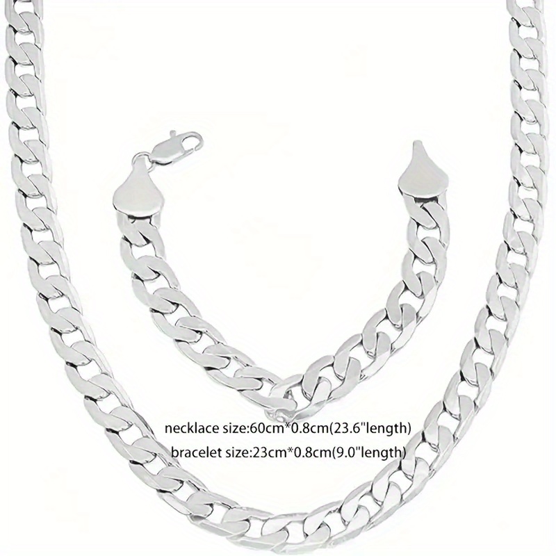 925 Sterling Silver 9mm Cuban Chain Necklace & Bracelet Set